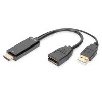 DIGITUS HDMI M to DP F with external power supply 4K@30Hz. 0.2 m Black