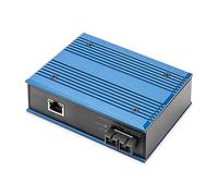 Digitus Industrial Gigabit Media Converter - 1x RJ45, 1x SC-Duplex 1310nm -Singlemode Fibre - 20 km Range - 10/100/1000 Mbps - DIN Rail Mounting - Black/Blue