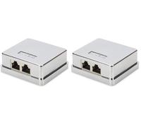 DIGITUS Junction Box Cat-6-2 Port RJ45 - Surface-Mounted Housing - Network Socket - LSA Insulation Terminal - Shielded - Silver (Pack of 2)