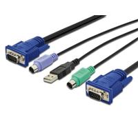 DIGITUS KVM cable - 2x VGA connector, 1x USB 2.0 connector - 3 m - for KVM conso