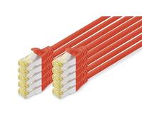 DIGITUS LAN Cable Cat 6A - 1m - 10 Pieces - RJ45 Network Cable - S/FTP Shielded - Compatible with Cat6 & Cat7 - Red