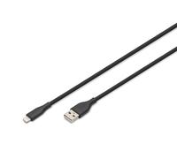 Digitus Lightning connection cable - USB 2.0-2m - USB-A to Lightning - high speed 480 Mbit/s - 12W Power Delivery - flexible silicone cable - black - for iPad, iPhone
