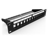 DIGITUS Patch Panel Modular - 12 Ports - 10-inch Rack Mount 1U - Keystone Module Distributor Field - Shielded - Black