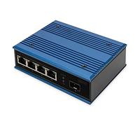 DIGITUS Network Switch - 5-Port Fast Ethernet - 4x RJ45 + 1x SFP Port - Unmanaged - 10/100 Mbit/s - DIN rail & wall mounting - IP40 - Industrial series - Blue