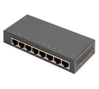 DIGITUS Network Switch - 8 ports - Gigabit Ethernet 10/100/1000 Mbit/s - Unmanaged - Auto-MDI/MDI-X - Plug & Play - Fanless - 8x RJ45 ports - black