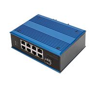 DIGITUS Network Switch - 9-port Fast Ethernet - 8x RJ45 + 1x SFP port - Unmanaged - 10/100 Mbit/s - DIN rail & wall mounting - IP40 - Industrial series - Blue