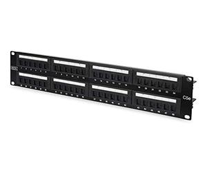 DIGITUS patch panel - 19-inch - Cat-5e - 48-port RJ45 - Unshielded - LSA patch field - Rack mount 2U - Black