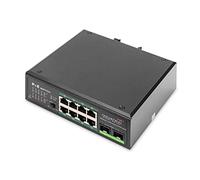 DIGITUS PoE Network switch - 10-port Gigabit Ethernet - 8x RJ45 + 2x Gigabit SFP uplink - unmanaged - DIN rail mounting - 10/100/1000 Mbit/s - Industrial series - black