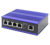DIGITUS PoE Network Switch - 5-Port Fast Ethernet - DIN Rail Mounting - Terminal Block - Fanless - Black/Blue