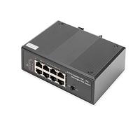 DIGITUS PoE Network switch - 7-port Gigabit Ethernet - 1x power delivery port - 8x RJ45 - 10/100/1000 Mbit/s - DIN rail mounting - Industrial series - black