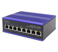 DIGITUS PoE Network Switch - 8-Port Fast Ethernet - DIN Rail Mounting - Terminal Block - Fanless - Black/Blue
