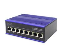 DIGITUS PoE Network switch - 8-port Gigabit Ethernet - DIN rail mounting - terminal block - fanless - black/blue