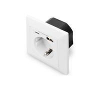DIGITUS Flush-Mounted Socket with USB Charging Device - 1x USB-A to 2.8A / 1x USB-C to 2.8A - Design-capable - Pure white RAL 9003