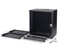 DIGITUS 19" Network Kit - 12U Network Cabinet - 2 Shelves 1U - 24-Port Patch Panel - 24 Keystone Modules - 30 Patch Cables - Power Strip - Unmounted - SOHO PRO Series - Black