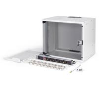 DIGITUS 19" Network Kit - 9U Network Cabinet - 1U Shelf - 24-Port Patch Panel - 24 Keystone Modules - 30 Patch Cables - Power Strip - Unmounted - SOHO PRO Series - Grey