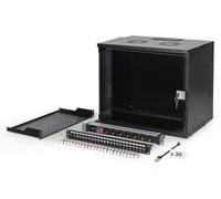 DIGITUS 19" Network Kit - 9U Network Cabinet - 1U Shelf - 24-Port Patch Panel - 24 Keystone Modules - 30 Patch Cables - Power Strip - Unmounted - SOHO PRO Series - Black