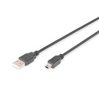 DIGITUS USB 2.0 cable - 1.8 m - USB A to Mini B (5-pin) - 480 Mbps - connection cable for PC, notebook, cameras or hubs - polybag - black