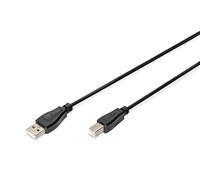 DIGITUS USB 2.0 cable - 1 m - USB-A to Type B - 480 Mbps - connection cable for computers, notebooks, hubs, printers - black