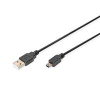DIGITUS USB 2.0 cable - 1 m - USB A to type Mini B (5-pin) - 480 Mbps - connection cable for PC, notebook, cameras or hubs - blister pack - black