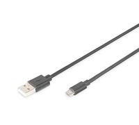 DIGITUS USB 2.0 cable - 3 m - USB A to Micro B - 480 Mbit/s - connection cable for computers, notebooks, hubs, smartphones - black