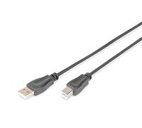 DIGITUS USB 2.0 cable - 3 m - USB A to Type B - 480 Mbps - connection cable for computers, notebooks, hubs, printers - black