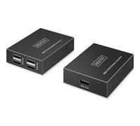 DIGITUS USB 2.0 Extender over Ethernet - 4-Port USB-A Hub - 150m Range with Cat 6 Network Cable - 480Mbps - Black