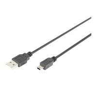 DIGITUS USB 2.0 connection cable, type A - mini B (5pin) St/St, 3.0m, USB 2.0 compliant, bw