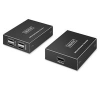 DIGITUS USB 2.0 Extender over Ethernet - 4-Port USB-A Hub - 150m Range with Cat 6 Network Cable - 480Mbps - Black