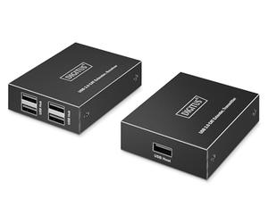 DIGITUS USB 2.0 Extender over Ethernet - 4-Port USB-A Hub - 150m Range with Cat 6 Network Cable - 480Mbps - Black