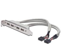 DIGITUS USB 2.0 Slot bracket - 0.25 m - 2x IDC (10-pin) (Bu) to 4x USB A (Bu) -