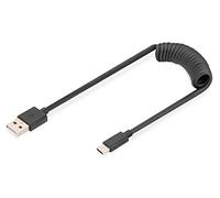 Digitus USB 2.0 Spiral Cable - USB-A to USB-C - 480 Mbps - Power Delivery 60W - 1m - Black