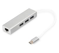 Digitus USB 3.0 Type C 3-Port Hub with Gigabit Ethernet Adapter, 3x USB A, 1x RJ
