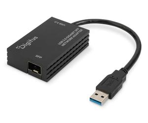 DIGITUS USB 3.2 Gen1 SFP Fibre-Optic Network Adapter - 1 Gbit/s | Without SFP module - Plug & Play - USB to fibre-optic converter - Fibre-optic interface - Black