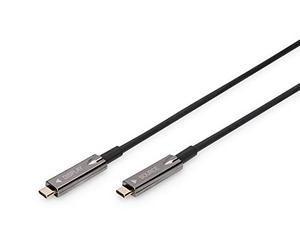 Digitus USB-C AOC Hybrid Fibre Optic AV Connection Cable - USB 3.1 - Displayport 1.2 - DP Alt-Mode - Plug & Play - Audio/Video Cable - 15 m - Black
