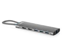 DIGITUS USB-C Docking Station - 11-Port - 2x HDMI 2.0, 5x USB 3.2 Gen 1 | 2x USB 2.0 - 1x RJ45 Gigabit Ethernet - UHD 8K 30 Hz 4K 60 Hz - 100W Power Delivery - 11-in-1 - Grey