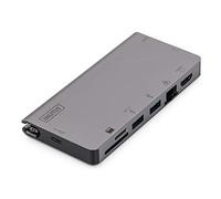 DIGITUS USB-C Multiport Travel Dock, 8 Port, gray 2x video, 2x USB-C, 2x USB3.0, RJ45,2x card reader