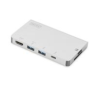 DIGITUS USB-C Travel Docking Station - 6 Ports - 1x HDMI (4K@30Hz) - 2x USB 3.0 / USB 2.0, 1x USB Type-C - Card Reader - Silver