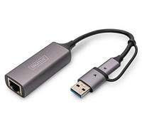 DIGITUS USB network adapter - 2.5 Gbit/s - RJ45 to USB-C 3.1 - incl. Type-A adapter - Full-Duplex - Auto MDI-X - Grey