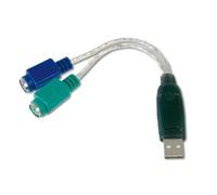 DIGITUS USB to PS/2 Adapter - Mouse & Keyboard Adapter - USB Type-A male to 2x Mini-Din 6 female - Win 10 - Plug & Play