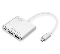 DIGITUS USB Type-C Multiport Graphics Adapter, USB Type-C to HDMI + USB A 3.0 + USB C, Charging Function, 4K Ultra HD 30Hz, Aluminium, 51 x 58 x 11 mm