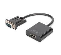DIGITUS VGA Graphic Audio Adapter, VGA + 3.5 mm Jack to HDMI, Full HD 60 Hz, 1920 x 1080 Pixels, Black