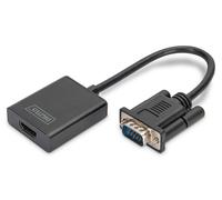 DIGITUS VGA Graphic Audio Adapter, VGA + 3.5 mm Jack to HDMI, Full HD 60 Hz, 1920 x 1080 Pixels, Black
