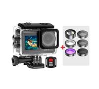 DIGNIFE Action Camera, S81ER Action Camera 4K 60FPS EIS Video With Optional Filter Lens 24MP Zoom 1080P Webcam Vlog Sports Cam With Remote(Option5,5K Camera Add 6 Lens)