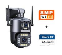 DIGNIFE Surveillance Camera, 16MP 8K HD IP Camera 10X Zoom Outdoor Four Lenses Three-Screen PTZ 8MP Camera Security Protection CCTV Color Night Vision(4K 8MP add 64G)