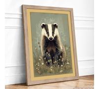 Dignified Badger Boho Framed Wall Art Print A4 (29.7×21cm) Oak, Wall Decor for Living Room, Bedroom, Office & Home, Ready to Hang, Art Gift