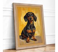 Dignified Dachshund Modern Framed Wall Art Print A2 (59.4×42cm) Oak, Wall Decor for Living Room, Bedroom, Office & Home, Ready to Hang, Art Gift