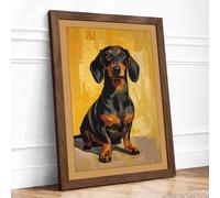 Dignified Dachshund Modern Framed Wall Art Print A4 (29.7×21cm) Walnut, Wall Decor for Living Room, Bedroom, Office & Home, Ready to Hang, Art Gift