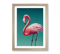 Dignified Flamingo Framed Print | A2 Oak Framed Wall Art | Ready to Hang | Modern Animal Picture | Living Room Bedroom Lounge Office