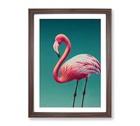 Dignified Flamingo Framed Print | A2 Walnut Framed Wall Art | Ready to Hang | Modern Animal Picture | Living Room Bedroom Lounge Office