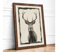 Dignified Stag Vintage Framed Wall Art Print A3 Walnut | Ready to Hang, Premium Gi Paper, Fade-Resistant Inks, Securely Packaged, UK Made